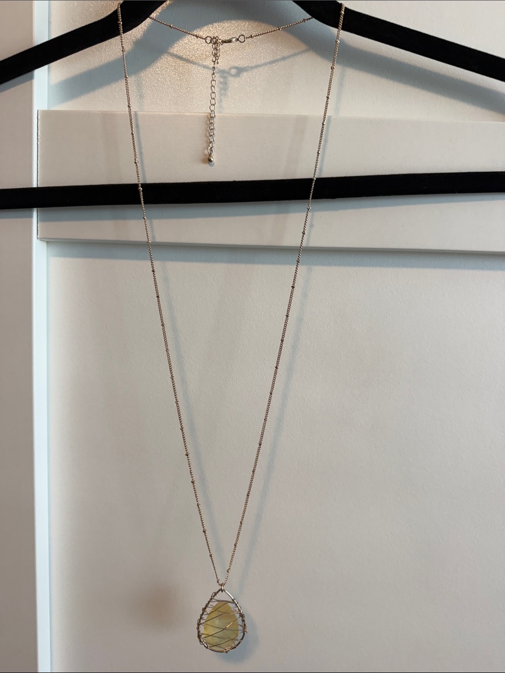 Delicate Gold Wire-Wrapped Yellow Teardrop Pendant Necklace